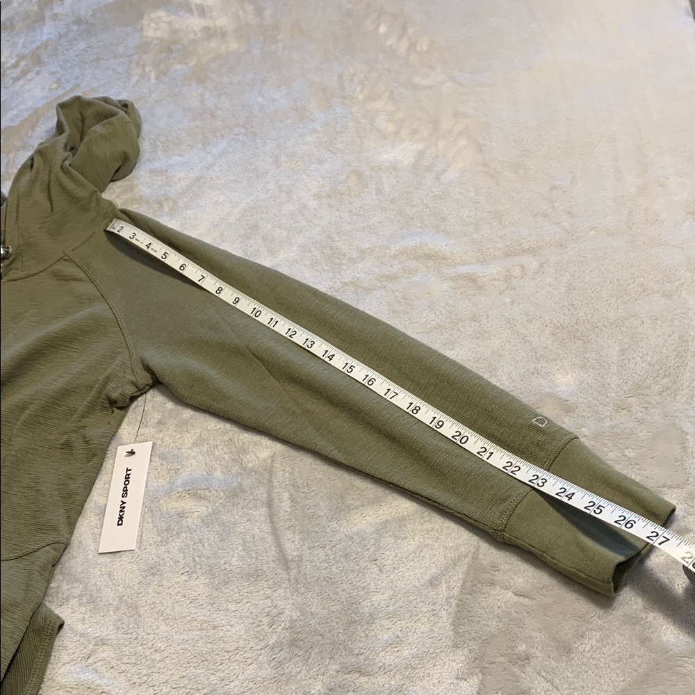 DKNY‎ Slub Waffle Knit Zip Front Hoodie NWT Medium Green Lightweight Cotton/Poly - Picture 13 of 16